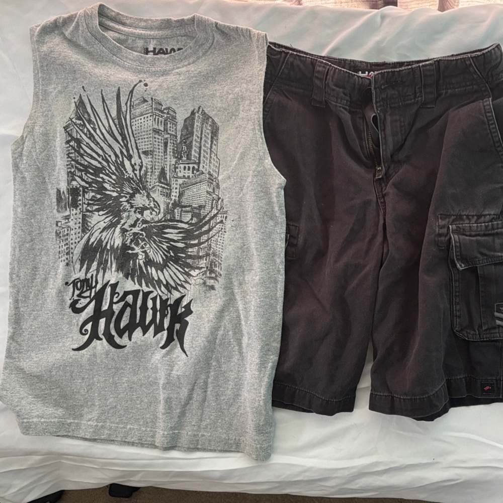 Tony Hawk Gray Graphic Muscle Tank Top and Shorts Bundle for Kids